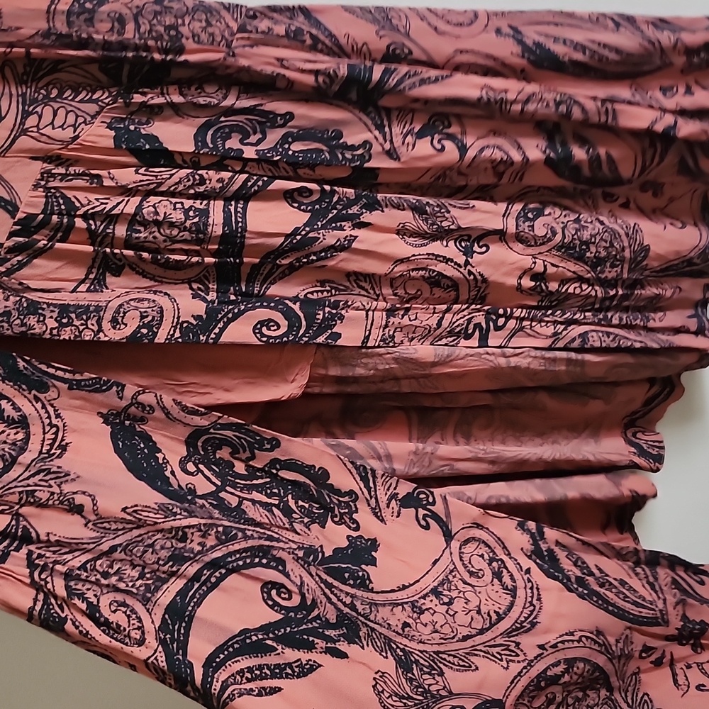 Free People Smooth Sailing Button Front Boho Navy Pink Paisley Maxi Skirt - Picture 4 of 10